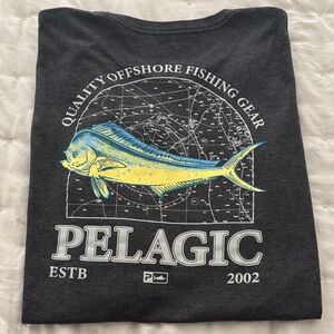Men’s Pelagic Offshore Fishing Gear Long Sleeve Gray Graphic Tee Shirt Sz Large